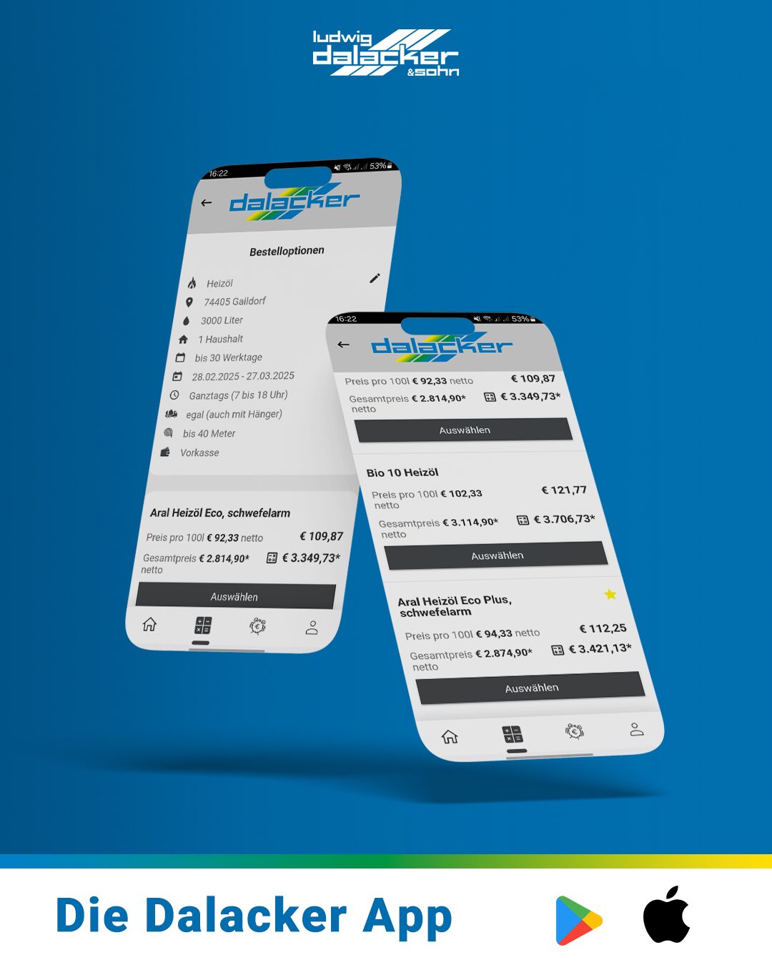 Dalacker App Heizöl bestellen