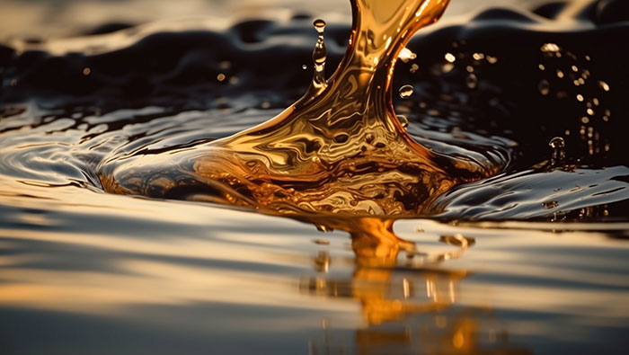 Golden Ölfluss auf spiegelnder Oberfläche