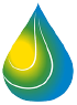 Buntes Wassertropfenlogo mit Sonnenmotiv