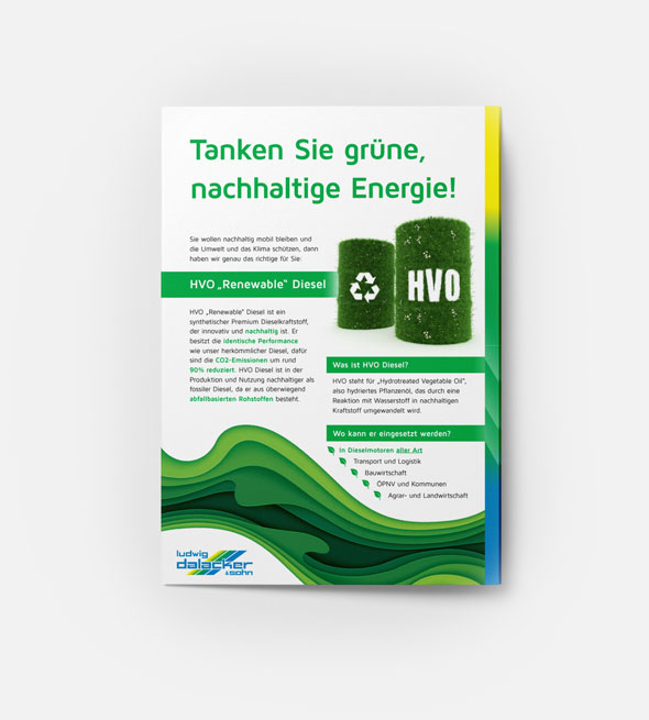 Plakat für grünen nachhaltigen HVO-Diesel